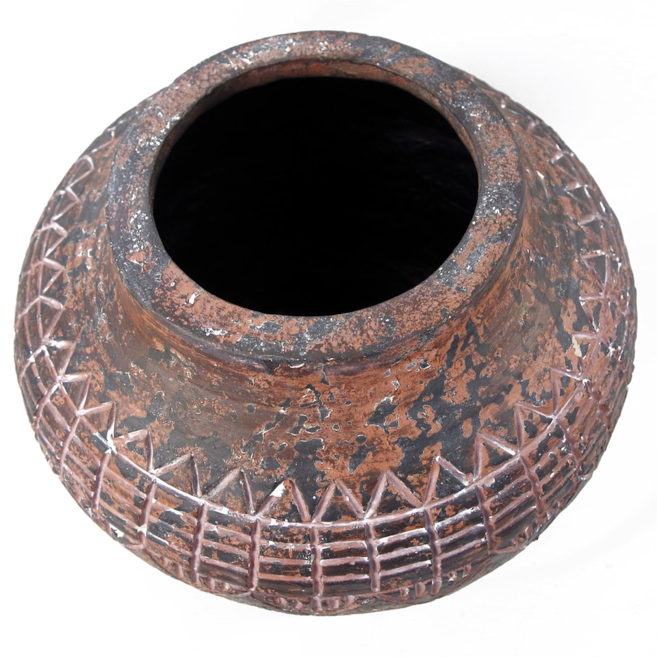 image 1 of Planters Plant Pots Aztec Vase Planter 23cm x 30cm | Brown