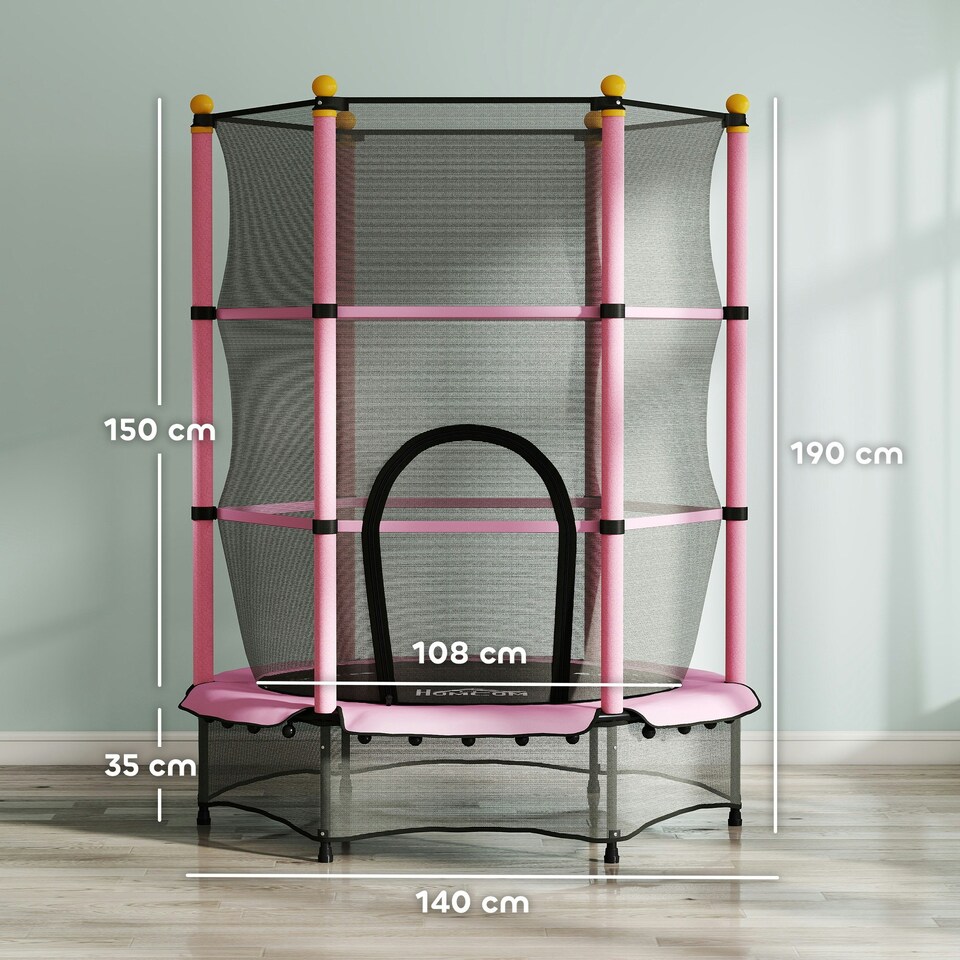 image 1 of HOMCOM 4.6FT Kids Trampoline with Safety Enclosure for Ages 3-10 Years, Pink