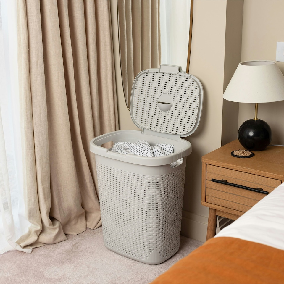 image 1 of Addis Rattan Effect 50L Laundry Hamper - Light Grey