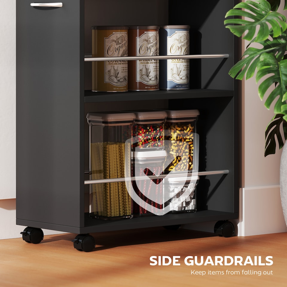 image 1 of HOMCOM Rolling Storage Unit with Drawer Surface Top and 4 Wheels, Black