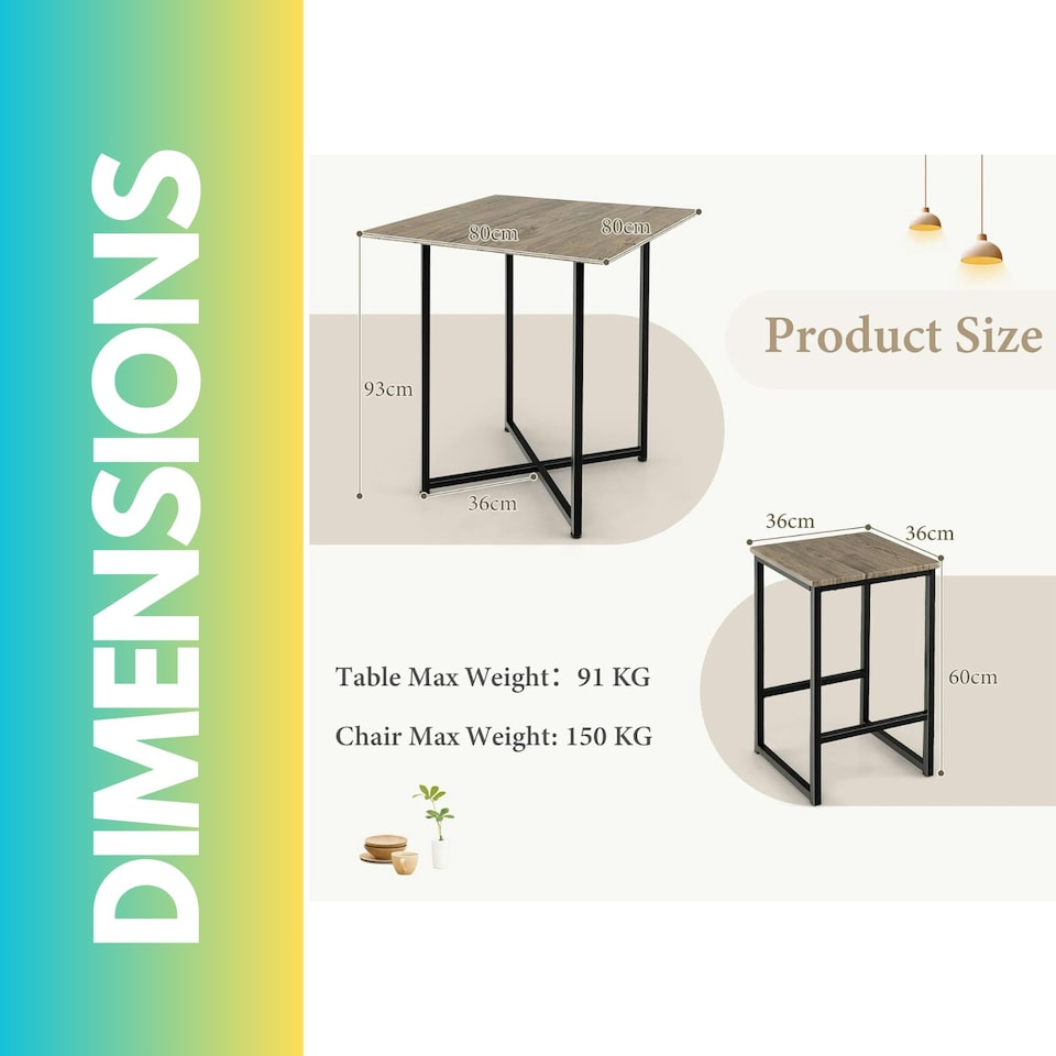image 1 of 5-Piece Dining Table & Square Stool Set Kitchen Natural Brown Brown