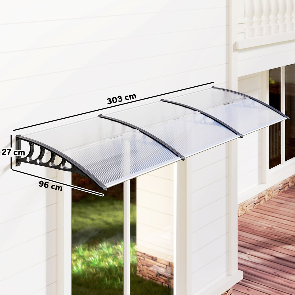 image 1 of Outsunny Door Canopy Outdoor Awning Rain Shelter for Window Porch 303x96 Clear | Clear | Clear | 1
