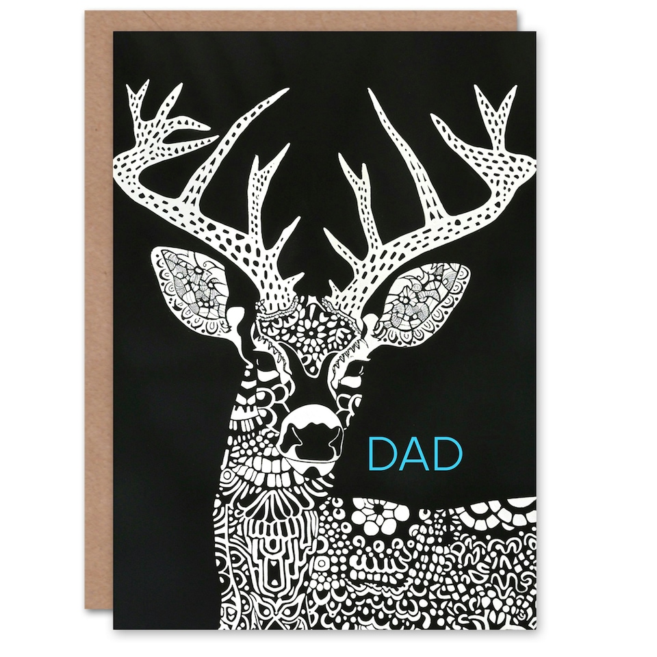 image 1 of Stag White Folk Design Deer Fathers Day Dad Card