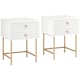 image 1 of HOMCOM Bedside Tables Set of 2, Bedside Cabinet with 2 Drawers, Gold Steel Legs, Modern Side Table with Striped Panel for Bedroom, Living Room, White