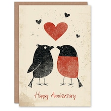 Simple Red Robin Birds Couple Love Heart Partner Anniversary Card