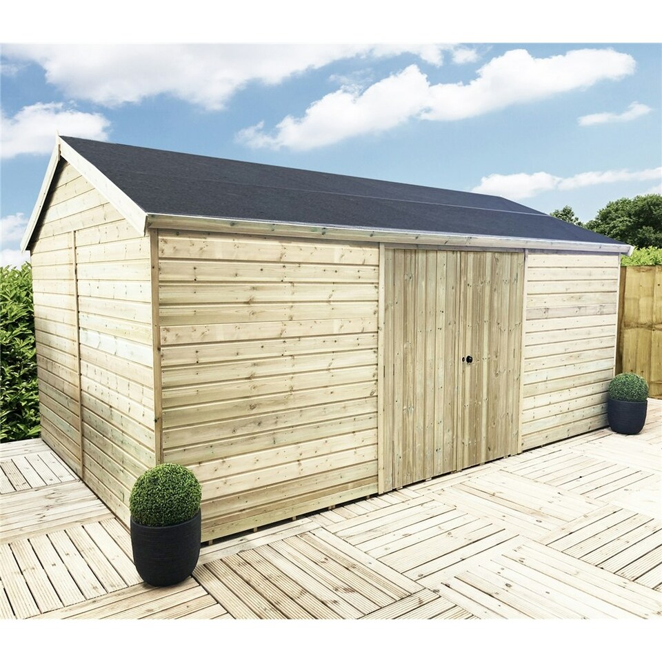 image 1 of 20 x 16 REVERSE WINDOWLESS T&G Apex Wooden Workshop / Garden Shed & Double Doors (20' x 16' /20ft x 16ft) (20x16)