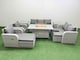 image 1 of Fimous PE Rattan Garden Furniture Set Reclining Chair Sofa Double Love Seat 2 Seater Sofa Lounge Set Firepit Dining Table 3 Stools 2 Side Table Light Grey