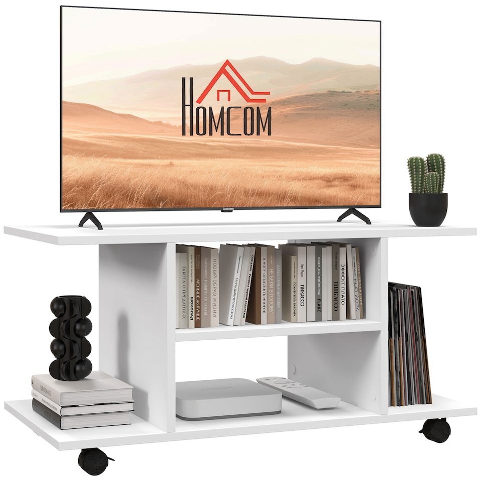 image 1 of HOMCOM Modern TV Cabinet Stand Storage Shelves Table Mobile Bedroom Furniture Bookshelf Bookcase White