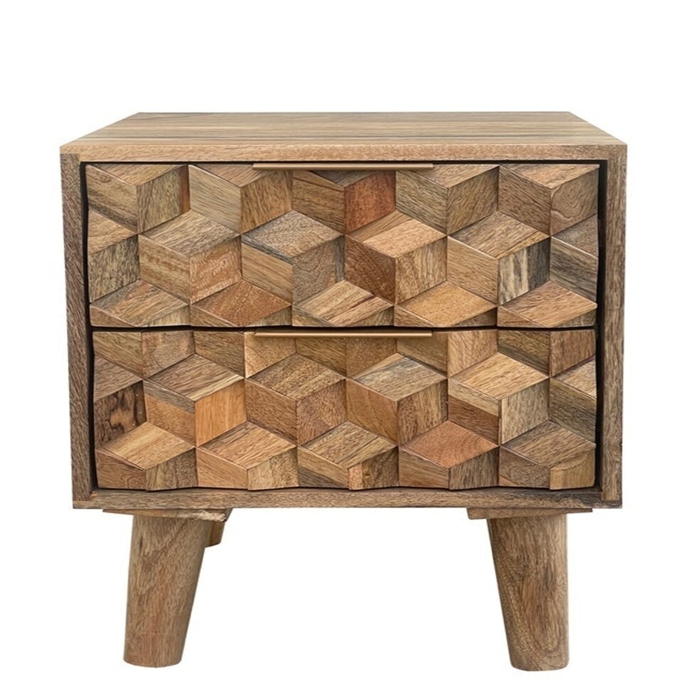 image 1 of Geometric 2 Drawer Bedside - Mango Wood - L40 x W40 x H50 cm - Mango Light Finish
