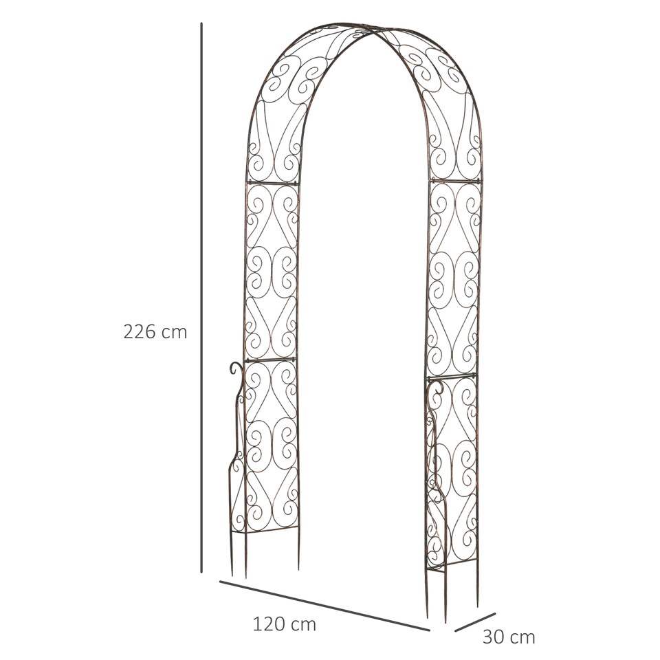 image 1 of Outsunny Metal Garden Arch Trellis, Decorative Arbour Archway for Walkway Path Ceremony Wedding Party, 120 x 30 x 226cm