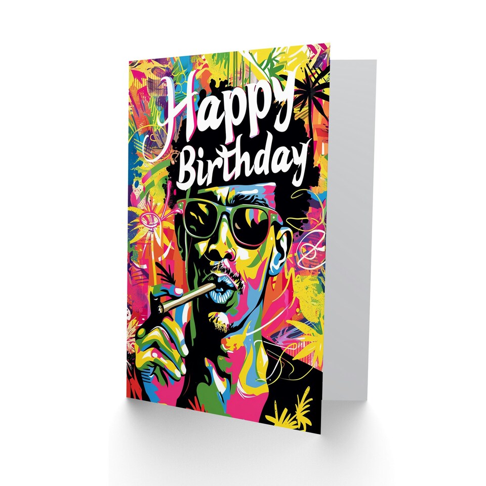 image 1 of Trippy Neon Colour Man Joint Portrait Him Birthday Card