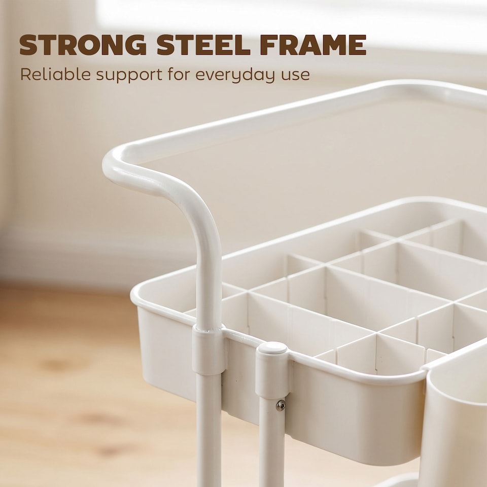 image 1 of HOMCOM 3-Tier Utility Cart, Rolling Serving Trolley with Baskets, White