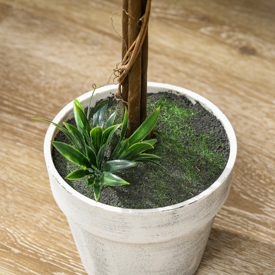 image 1 of HOMCOM Set of 2 Decorative Artificial Plants Ball Trees with Lavender Flowers in Pot Fake Plants for Home Indoor Outdoor Decor, 60cm, White