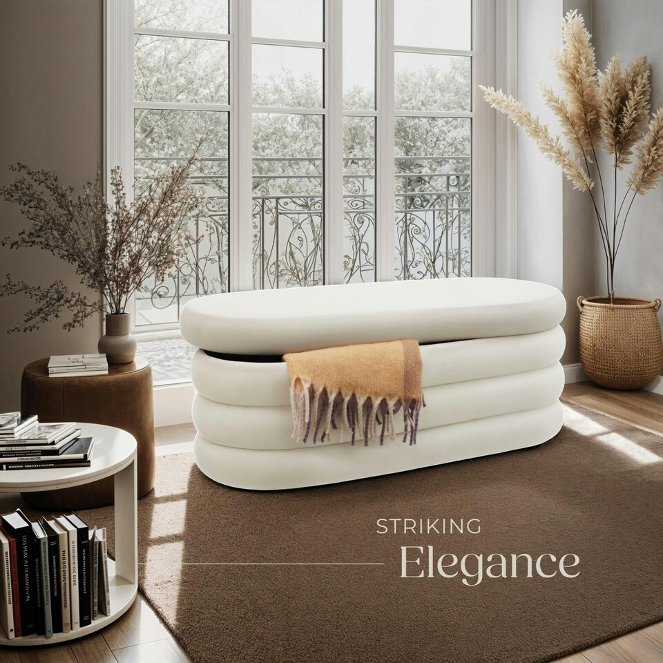 image 1 of Bench Altu - with velvet or boucle cover, padded, hallway storage Cream | Velvet Cream-White