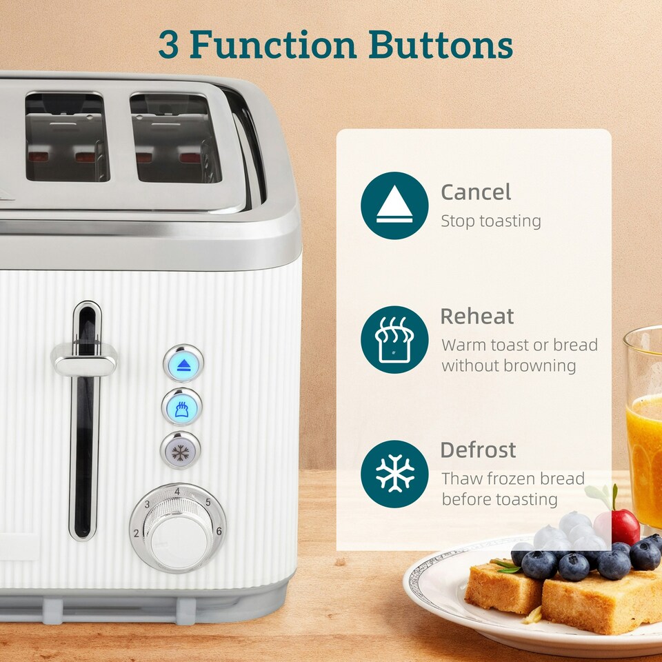 image 1 of HOMCOM 1.7L 3000W Rapid Boil Kettle and 4 Slice Toaster Set Crumb Tray White