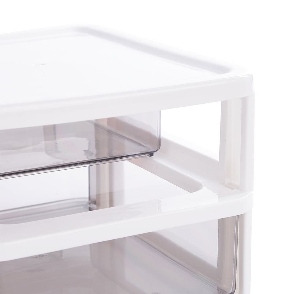 image 1 of Living and Home 2-Tier Stationery Cosmetic Storage Box Drawer, White | White