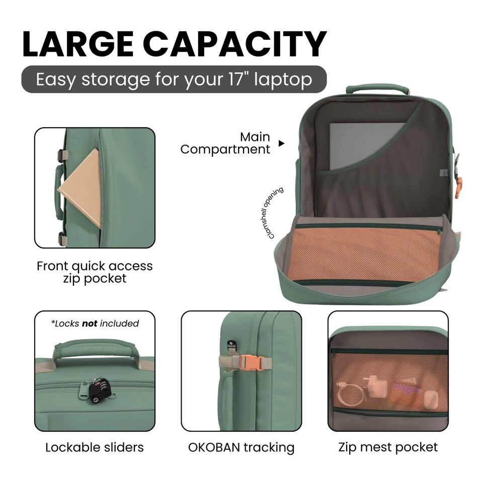 image 1 of CABINZERO Classic Cabin Backpack 44L, Lightweight Bag for Long Trips | Green | Sage Forest