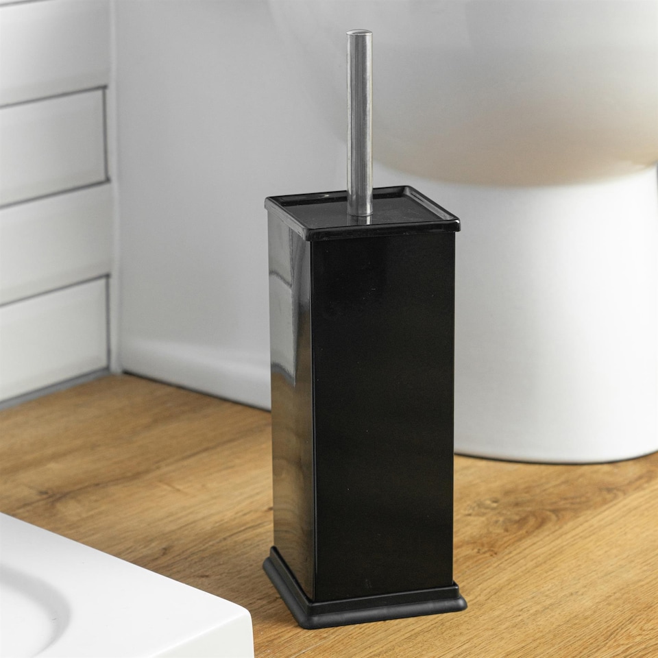 image 1 of Harbour Housewares Square Toilet Brush & Bin Set - Black | Black | Black