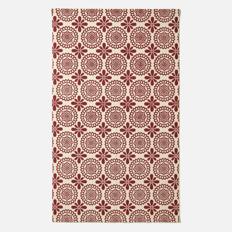 image 1 of Homescapes Cassia Red Cotton Geometric Rug - 160 x 230 cm Red | 160 x 230 cm