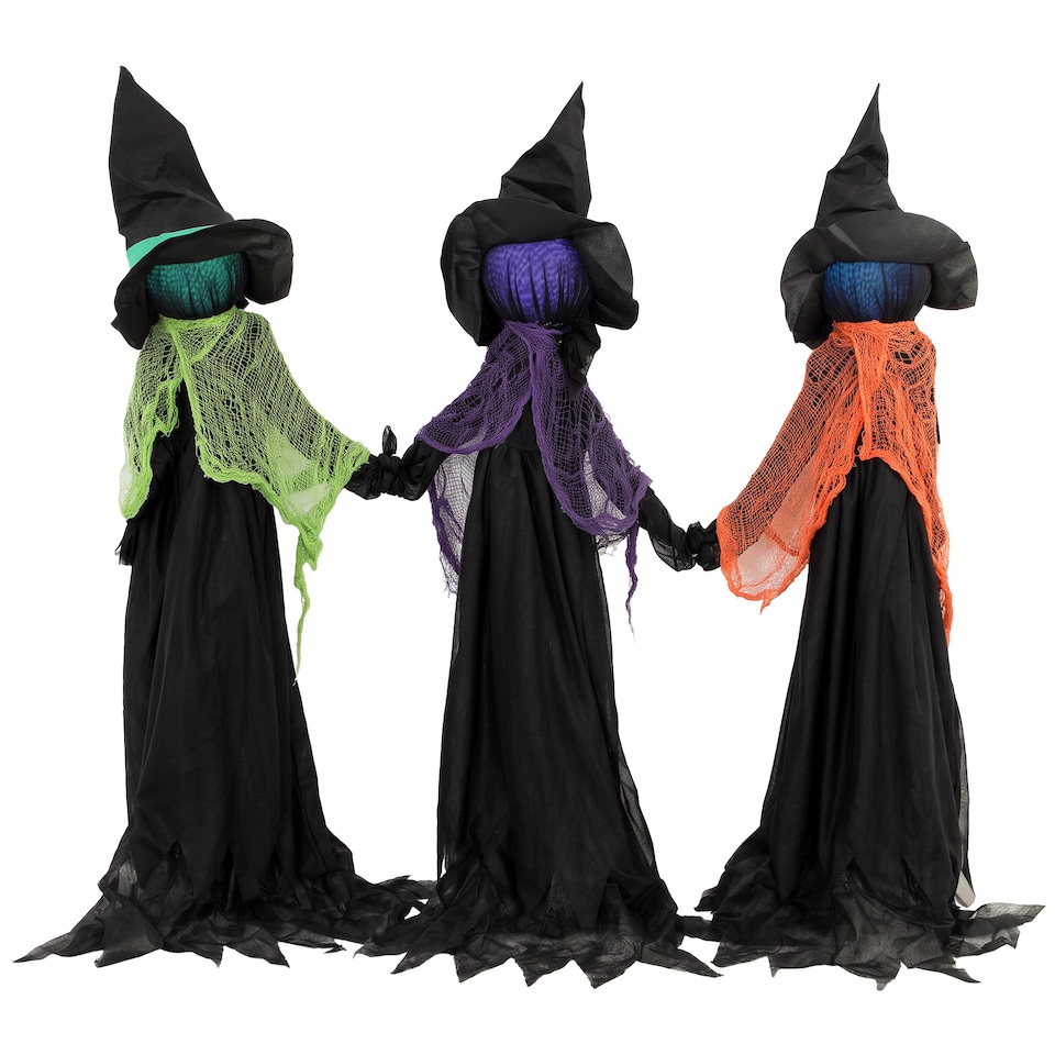 image 1 of HOMCOM 48" Witches Holding Hands Halloween Decoration Light Up Animated Prop