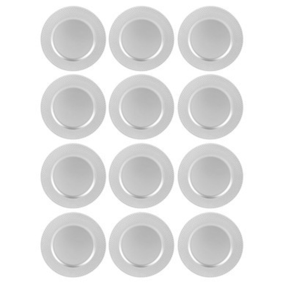 image 1 of Metallic Charger Plates | White | Silver & Set of 12 | 12