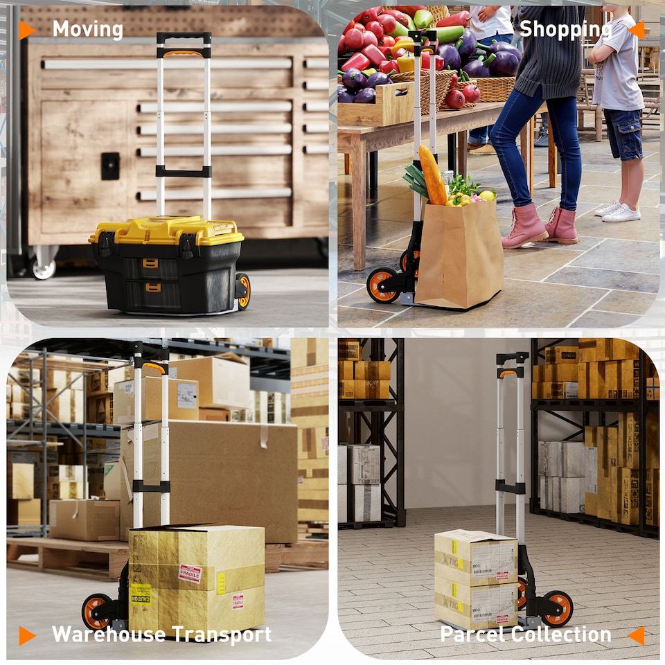 image 1 of HOMCOM Folding Sack Truck, 70kg Lightweight Hand Truck with Wheels, Foldable Trolley Cart with Telescoping Handle for Warehouse, Office, Luggage, Silver Tone