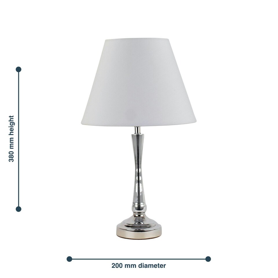 image 1 of Chrome Table Lamp with Stem Detail and Ivory Shade Chrome | Red