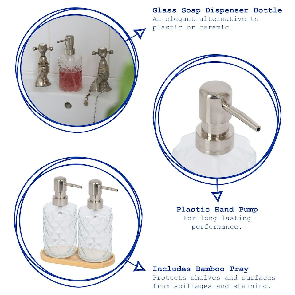image 1 of Harbour Housewares 2pc Prism Glass Soap Dispenser Set with Bamboo Tray - 330ml