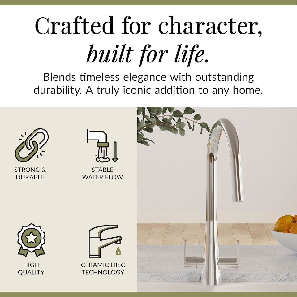 image 1 of Balterley Situla Kitchen Mono Mixer Tap with Dual Lever Handles, Curved Swivel Spout | Silver | Chrome | 1