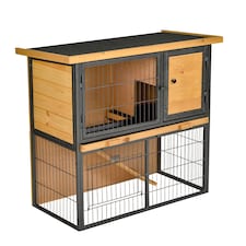 PawHut Guinea Pig Hutch, Elevated Pet House w/ Tray & Ramp, Yellow