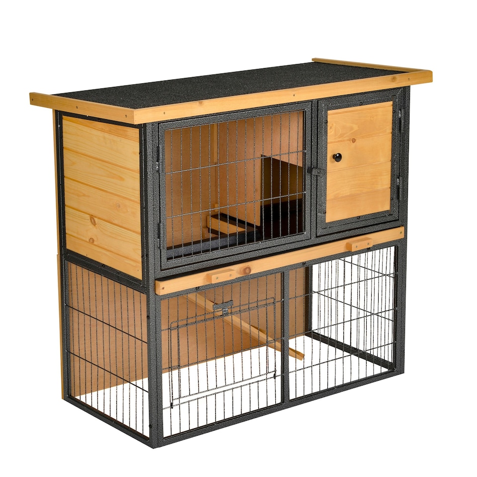 image 1 of PawHut Guinea Pig Hutch, Elevated Pet House w/ Tray & Ramp, Yellow