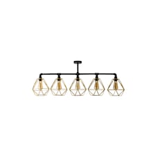 ValueLights Luiggi 5 Way Black Ceiling Bar Diablo Gold Wire Shades and Bulbs