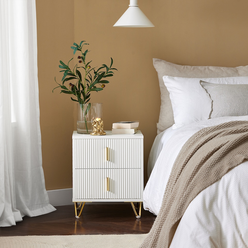 image 1 of SoBuy 2-Drawer Bedside Table, White, 15.75x15.75x18.50 inches, 22 kg - FBT115-Wx2