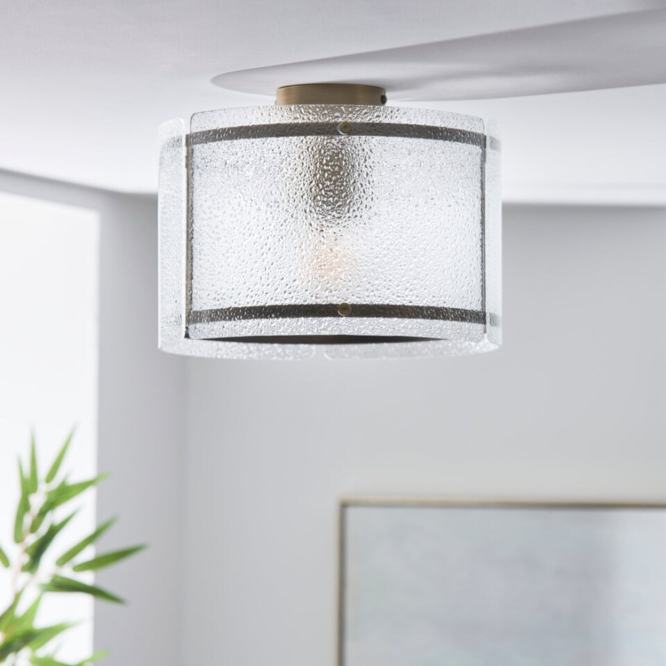 image 1 of Traynor Clear And Antique Brass Flush Ceiling Light