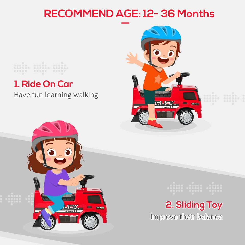 image 1 of HOMCOM 3-in-1 Ride On Car Kids Mercedes Truck Storage for 12 - 36 Months Red