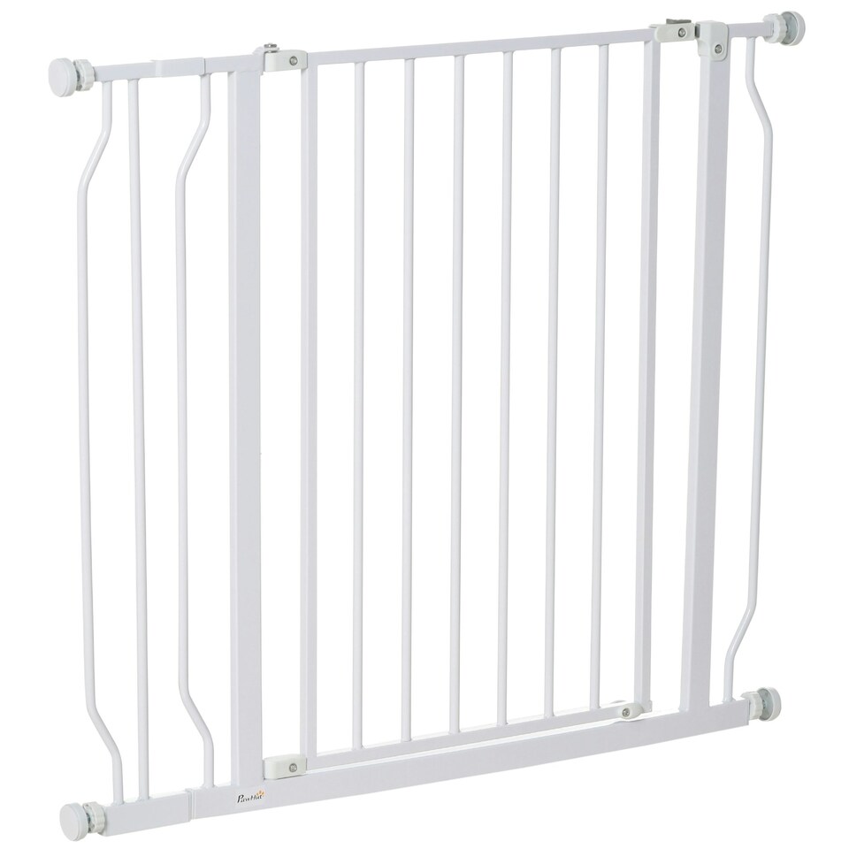 image 1 of PawHut Dog Gate Wide Stair Gate w/ Door Pressure Fit, 75-95W cm, White