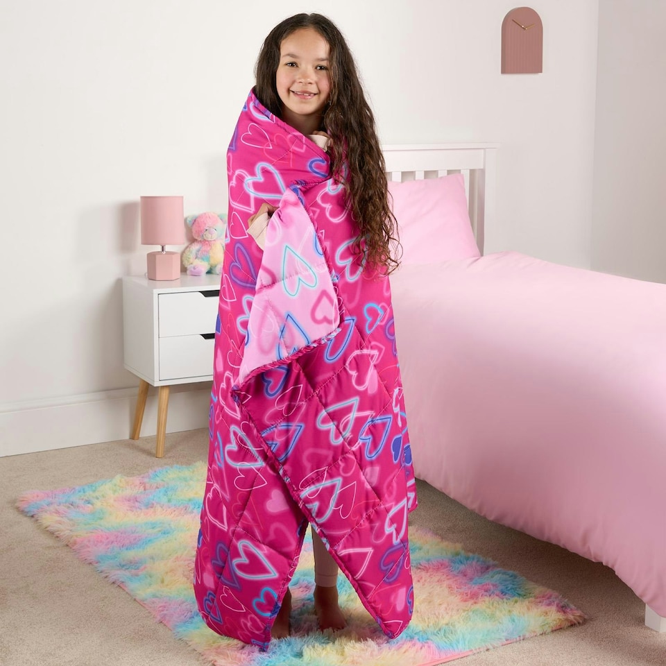 image 1 of OHS Kids Heart Print Quilted Sensory Weighted Blanket 3kg, 100x150cm - Purple