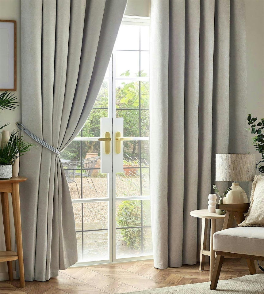 image 1 of Chenille Blackout Pencil Pleat Taped Top Curtains - 117cm x 137cm - Silver