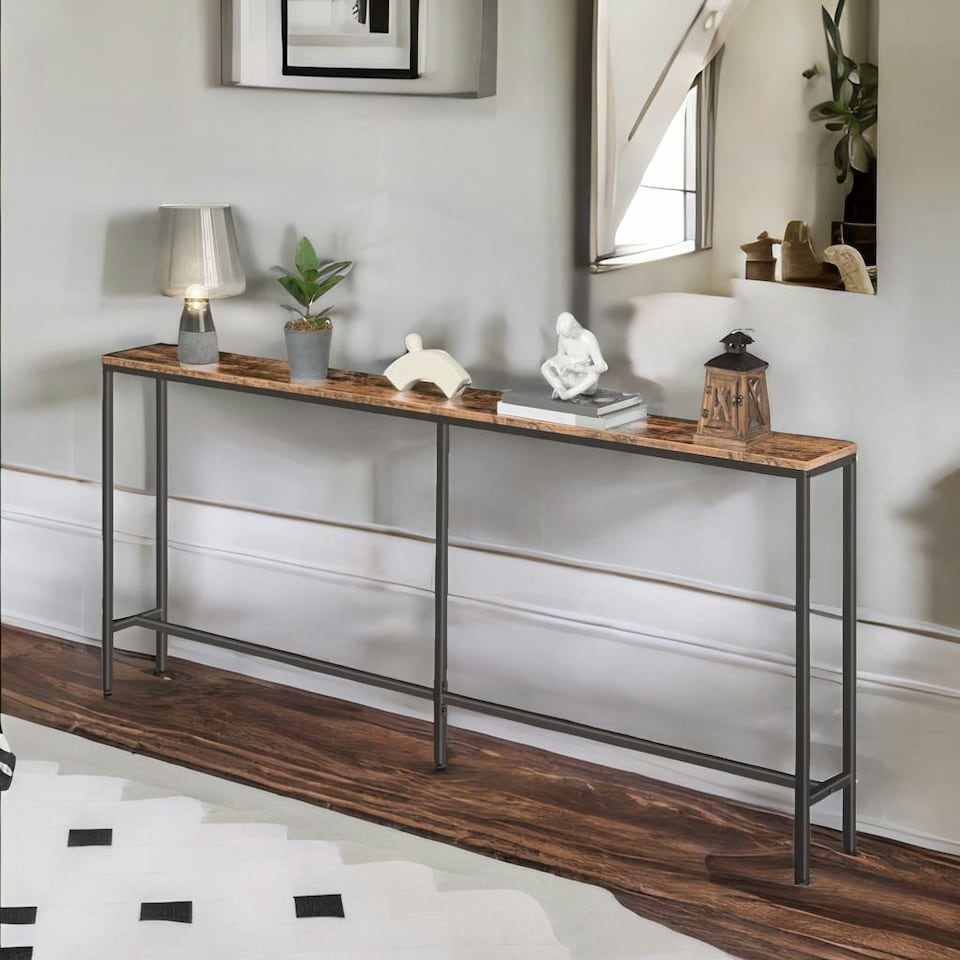 image 1 of Industrial 180CM Wide Slim Hallway Console Table Rustic Brown Brown