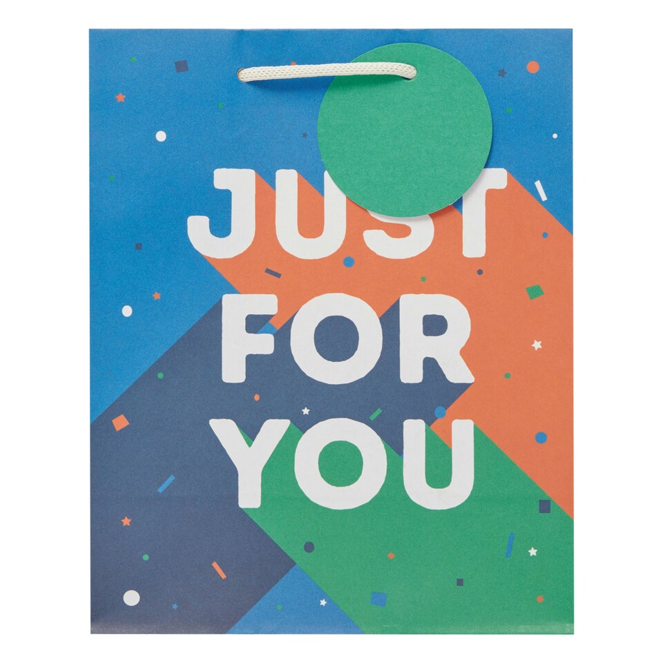 image 1 of Multipack of 3 Medium Gift Bags | Party Bags for Presents | Birthdays/Thank You | For Him/Friend | Just For You Blue Design Blue