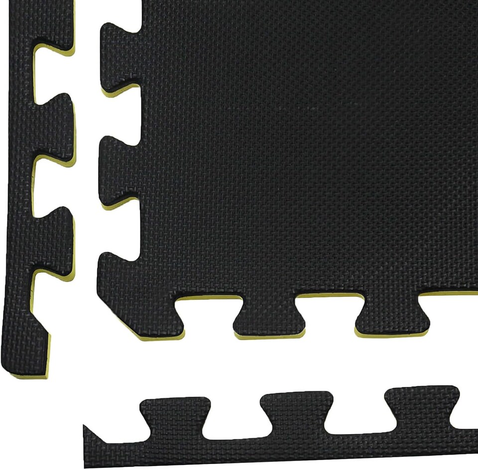image 1 of Actiasmat Interlocking Exercise Mat, Red/Blue Reversible, 40mm Thick, 1m x 1m, Single Mat (Black/Yellow, 40mm Thick)