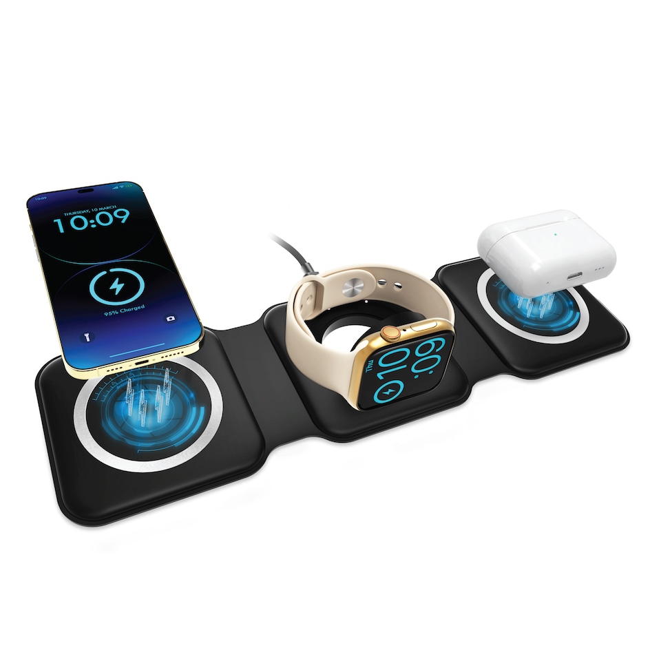 image 1 of Daewoo 3 In 1 Wireless Charger Foldable Station Black