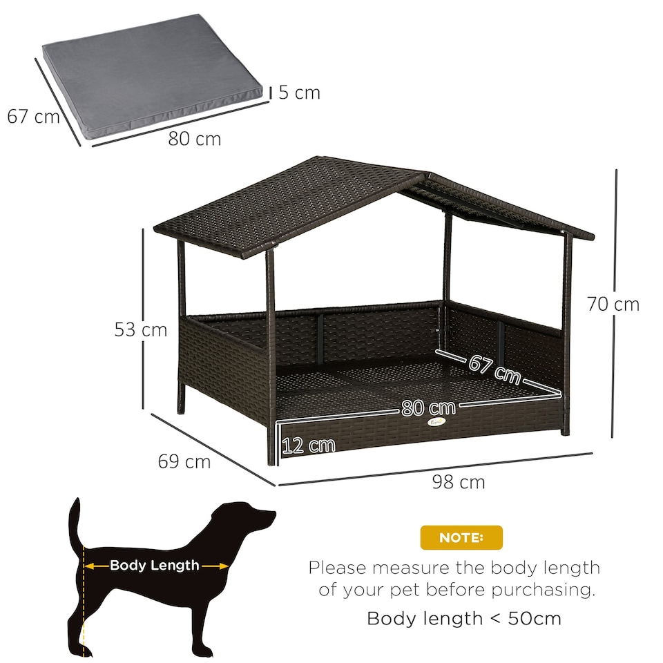 image 1 of PawHut Wicker Dog House, Rattan Pet Bed with Soft Cushion, Cat Basket - Grey