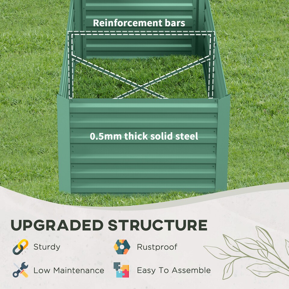 image 1 of Outsunny Raised Beds for Garden, Galvanised Steel Outdoor Planters with Multi-reinforced Rods for Vegetables, Plants, Flowers and Herbs, 180 x 90 x 59 cm, Light Green | Green