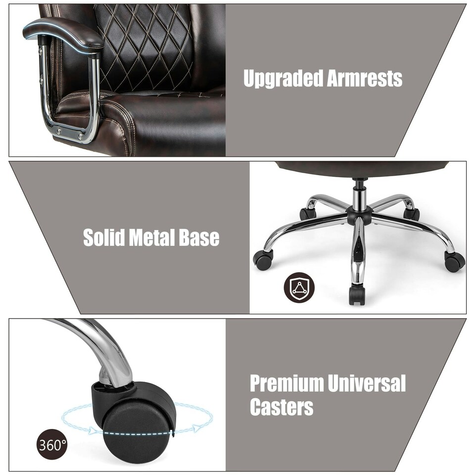 image 1 of COSTWAY Big & Tall Office Chair Adjustable Executive Chair Brown