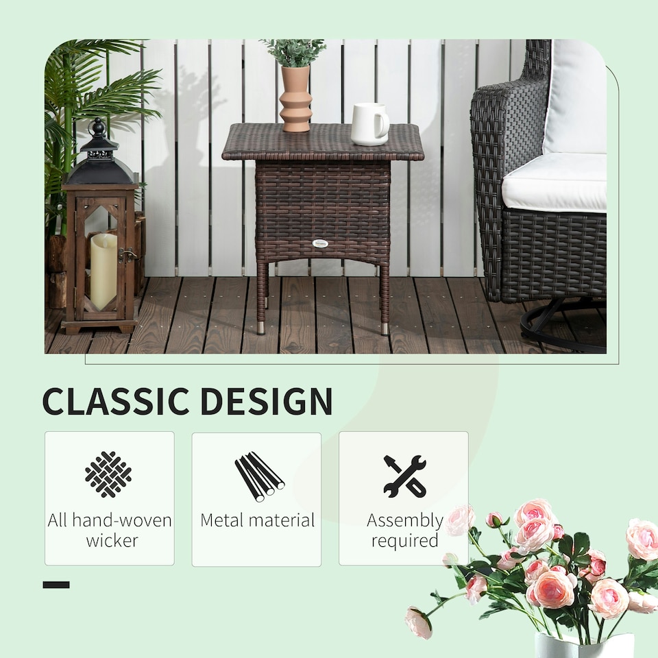 image 1 of Outsunny PE Rattan Outdoor Coffee Table, Easy Match Rattan Side Table, Brown