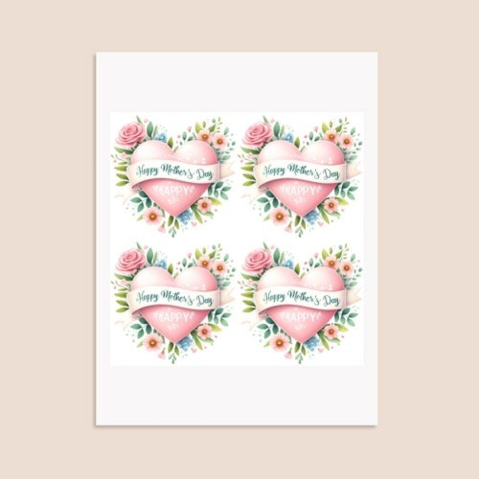 image 1 of Mother's Day Pink Heart Square Stickers 95mm - Sheet of 4