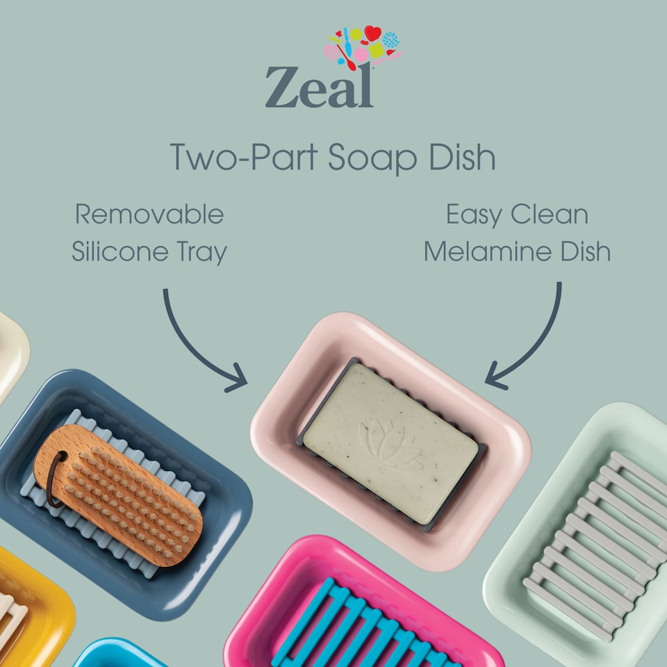 image 1 of Zeal Two Part Soap Dish, Easy Clean Melamine and Silicone, Neon Pink