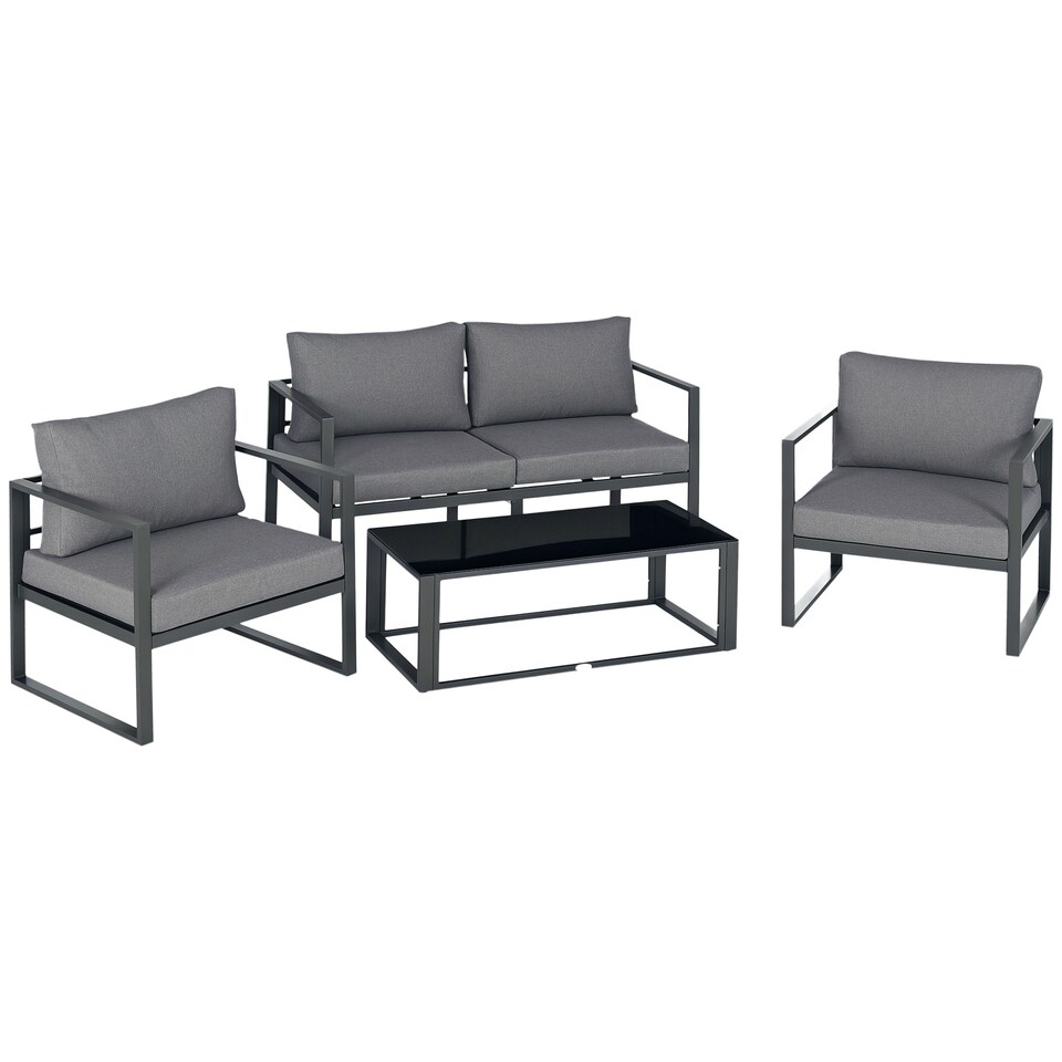 image 1 of Outsunny 4 Pieces Garden Sectional Sofa Table Furniture Set Aluminium w/ Cushion