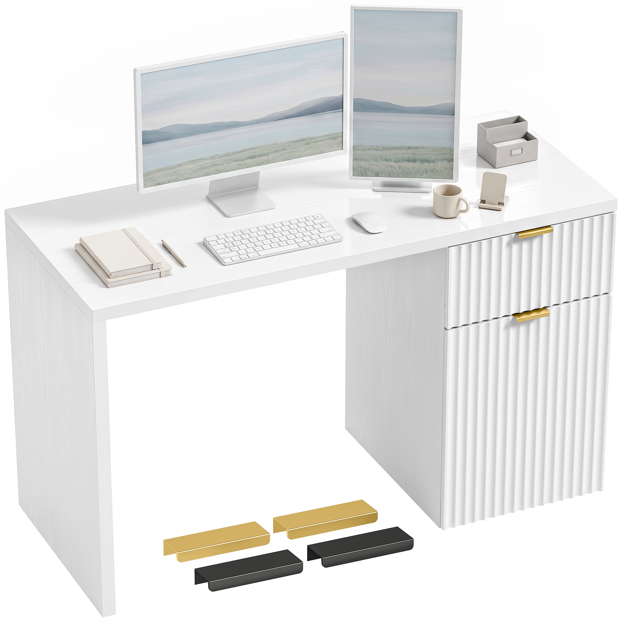 HOMCOM Computer Desk with Drawer, Reversible Office Des, White, White